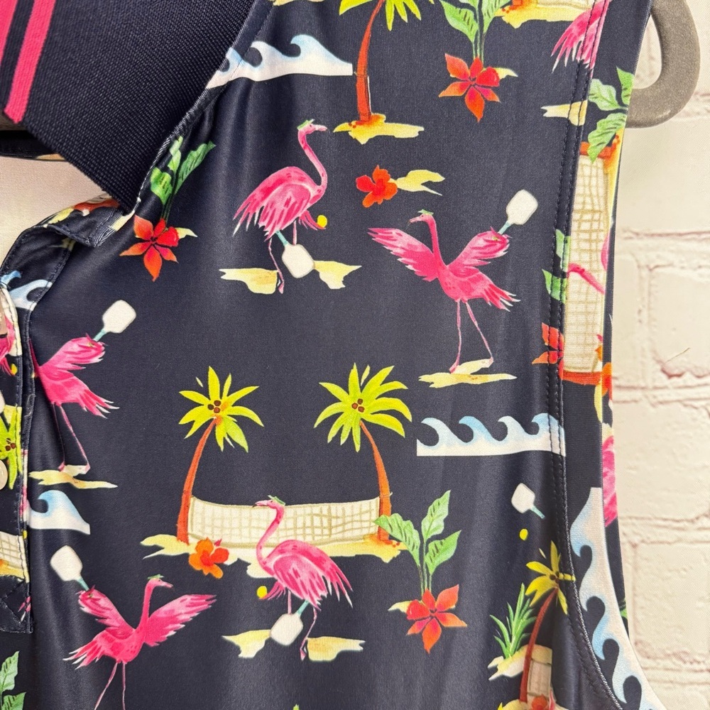 Dink Up Flamingo print novelty blue polo tank sporty tennis size XL ladies - Picture 6 of 6